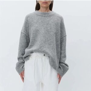 Billowy Sleeve Gray Women's Knit Sweater, delicate details